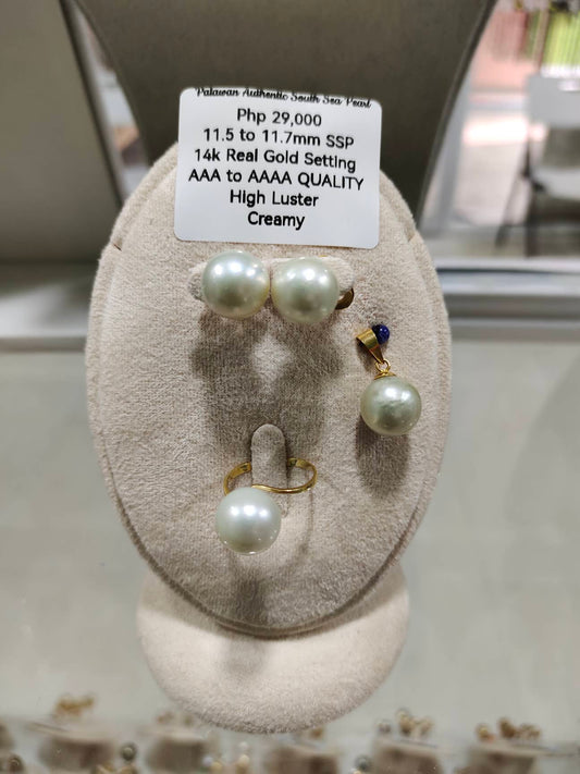 11.5mm to 11.7mm Creamy South Sea Pearls Set in 14k Gold