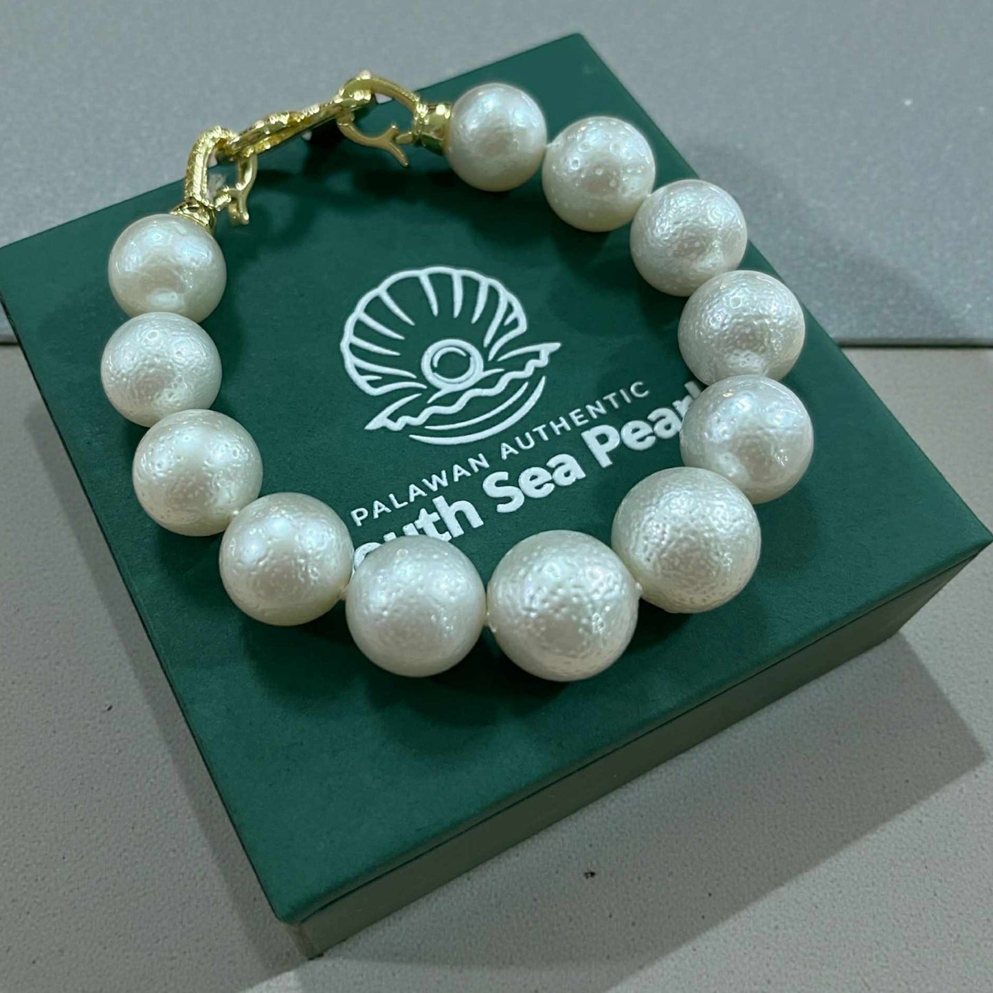 11.2 to 12.5mm Palawan Authentic White South Sea Pearl Bracelet in 5 Micron Plated Lock Settings