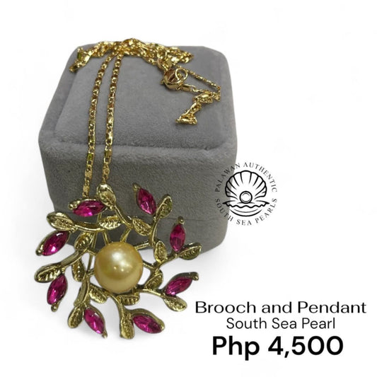 11.8mm Palawan Authentic Champagne Color South Sea Pearl Brooch Pin in 5 Micron Plated Settings