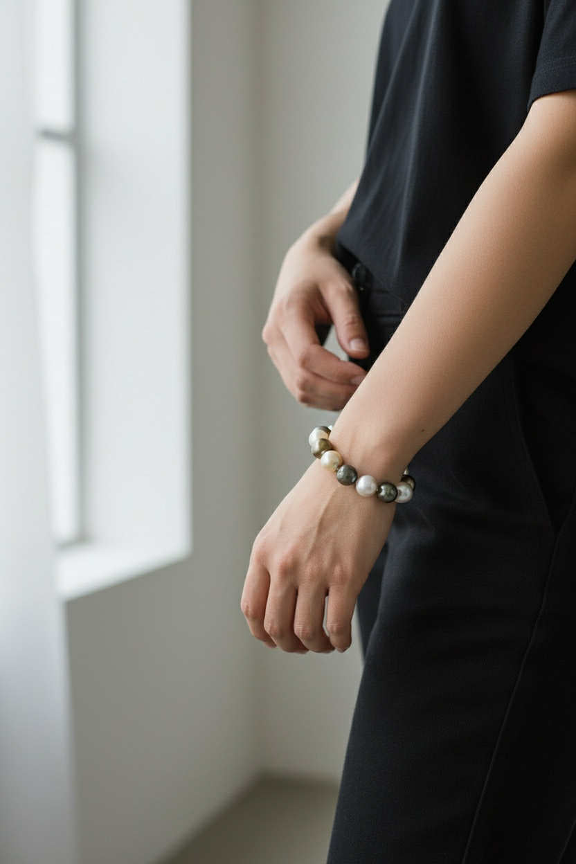 10.7 to 12.5mm Palawan Authentic Multicolor South ea Pearl Bracelet in 5 Micron Lock Settings