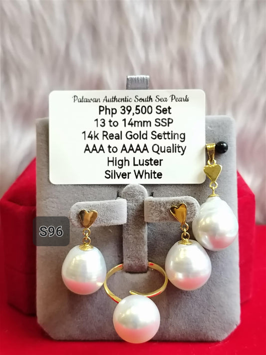13mm to 14mm Authentic Silver White South Sea Pearls Set in 14K Gold Settings