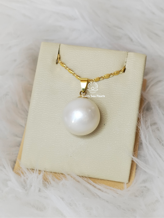 15.5mm Palawan Authentic White Color South Sea Pearl Pendant in 14k Real Gold Settings