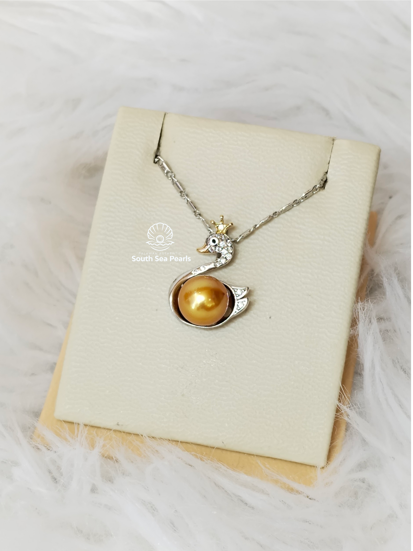 8.3mm Palawan Authentic Deep Golden Color South Sea Pearl Pendant in 5 Micron Plated Settings