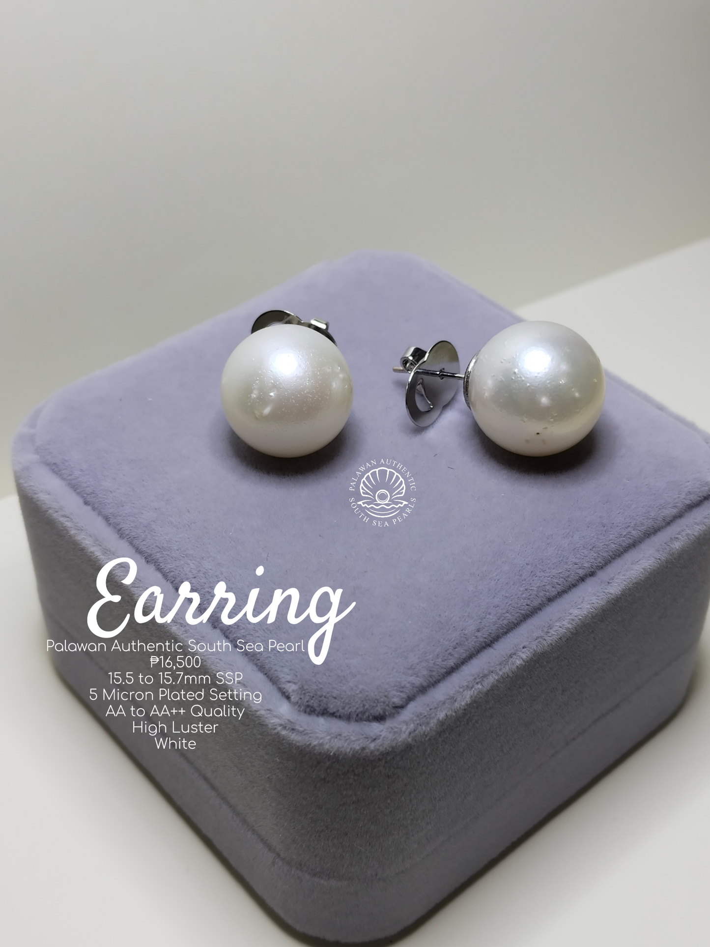 15.5 to 15.7mm Authentic White South Sea Pearl Set in 5 Micron Settings