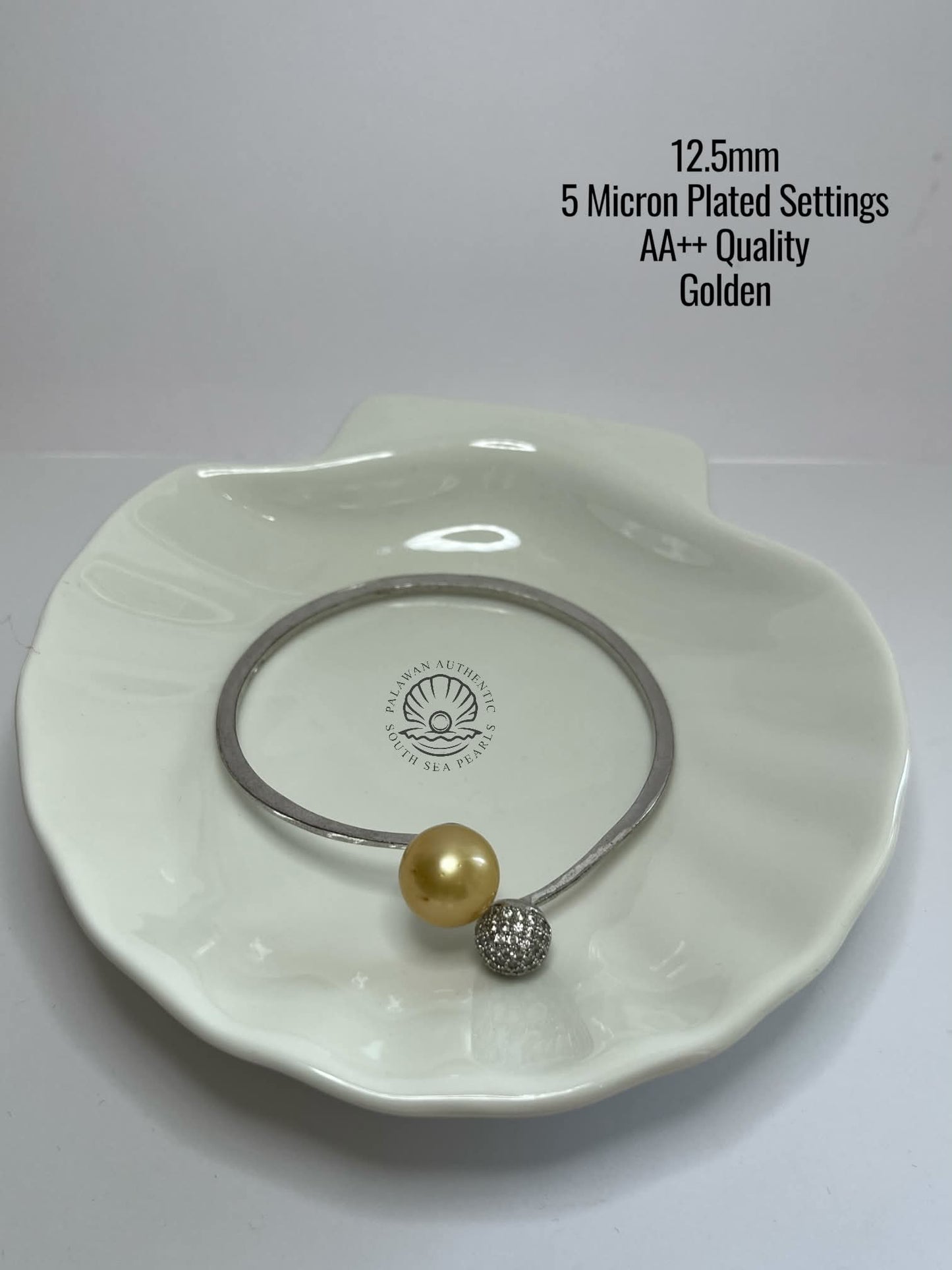 12.5mm Palawan Authentic Golden Color South Sea Pearl Bangle in 5 Micron Plated Settings