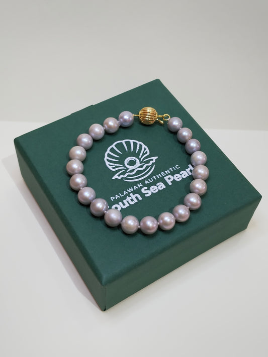 New Arrival! 6mm to 7mm Palawan Authentic Bluish Gray Color South Sea Pearl Bracelet in 5 Micron Plated Settings