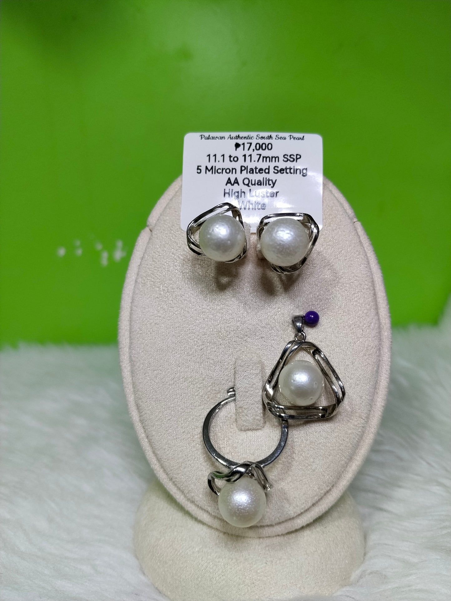 New Arrival! 11.1 to 11.7mm Authentic White South Sea Pearl Set in 5 Micron Setting