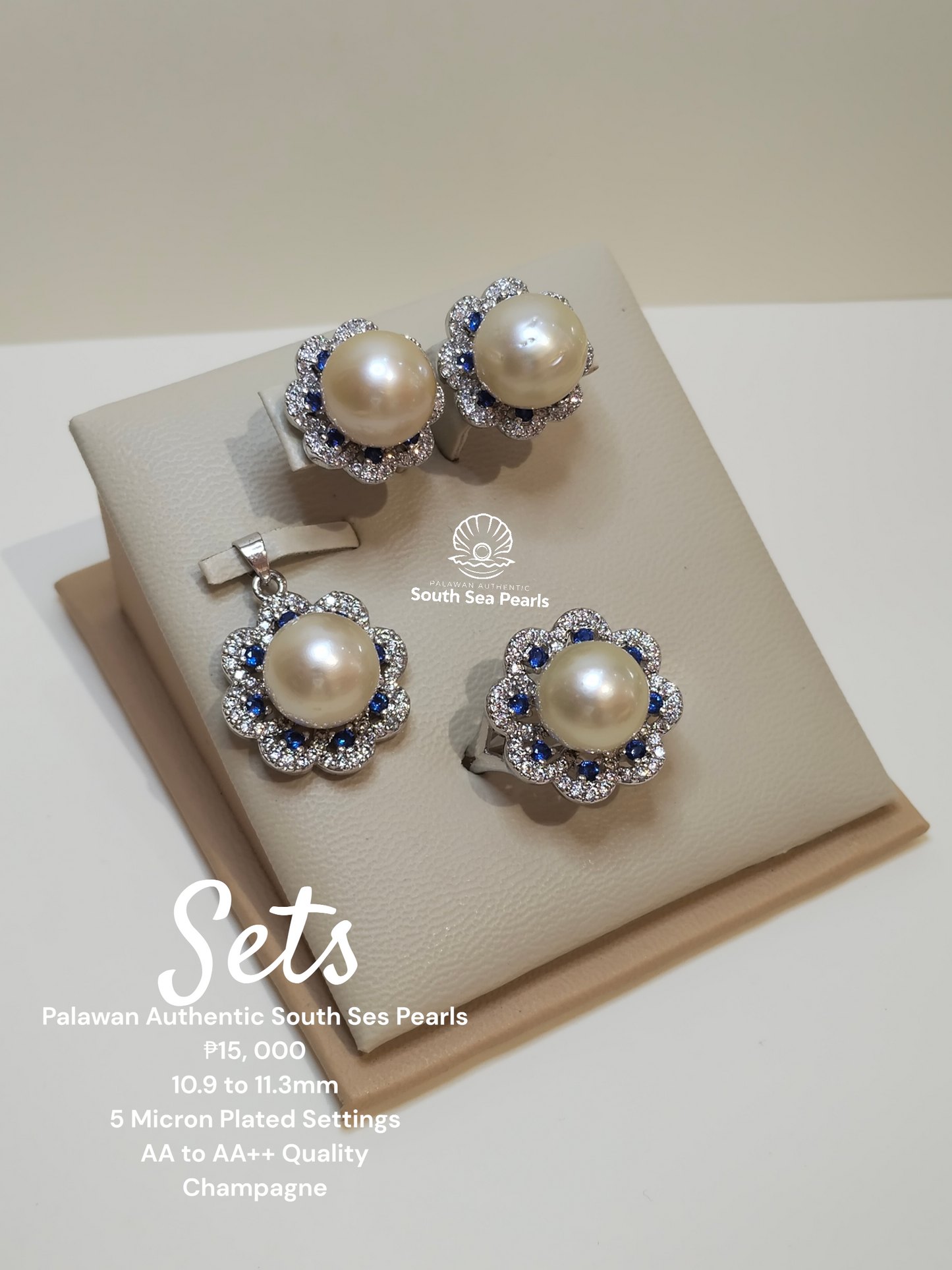 10.9 to 11.3mm Authentic Champagne Color South Sea Pearl Set in 5 Micron Settings