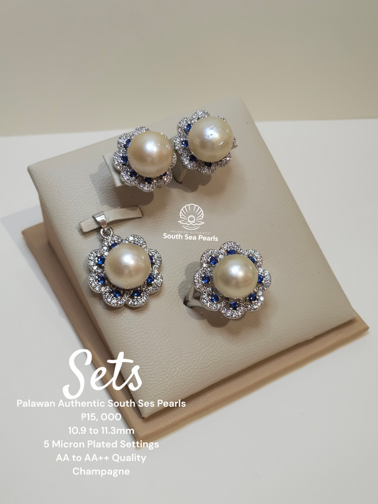 10.9 to 11.3mm Authentic Champagne Color South Sea Pearl Set in 5 Micron Settings