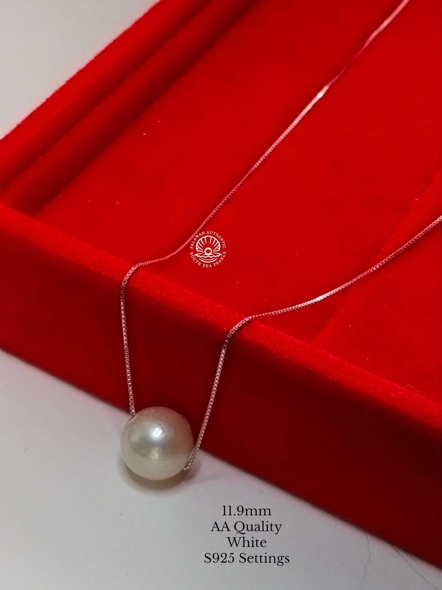 11.9mm Palawan Authentic White Color South Sea Pearl Floating Necklace in S925
