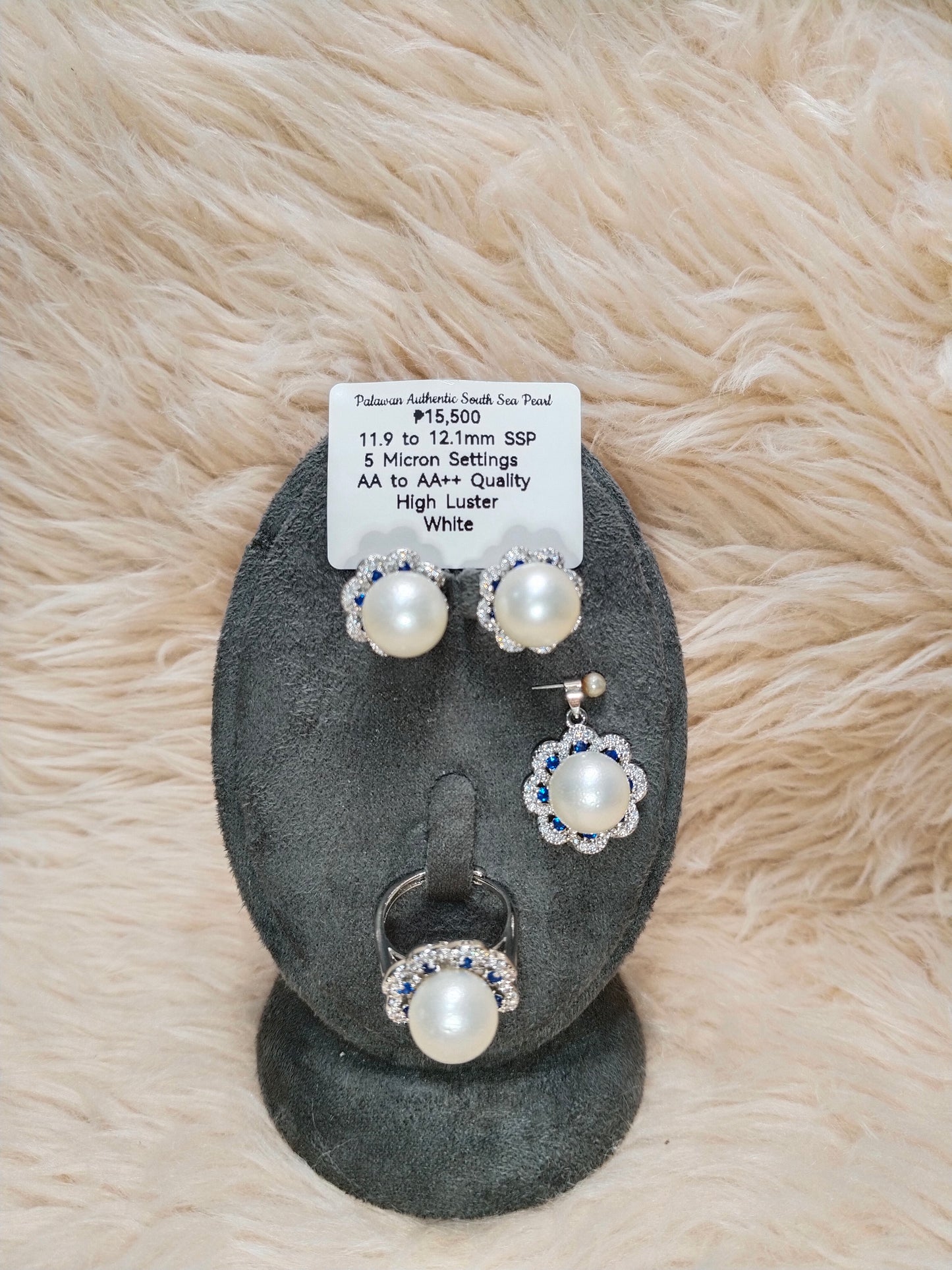 11.9 to 12.1mm Authentic White South Sea Pearl Set in 5 Micron Settings