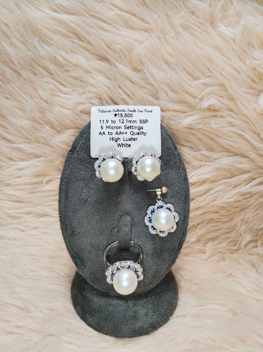 11.9 to 12.1mm Authentic White South Sea Pearl Set in 5 Micron Settings
