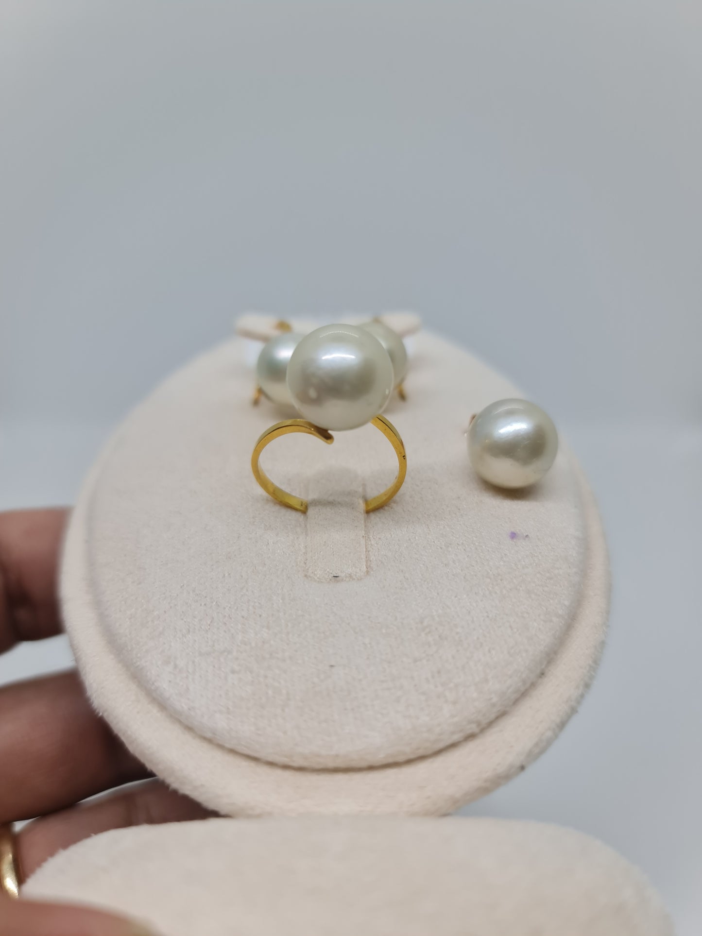 11mm to 12mm Light Champagne South Sea Pearls Set in 14K Gold