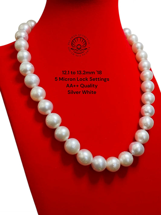 12.1 to 13.2mm Palawan Authentic Silver White Color South Sea Pearl Choker in 5 Micron Lock Settings