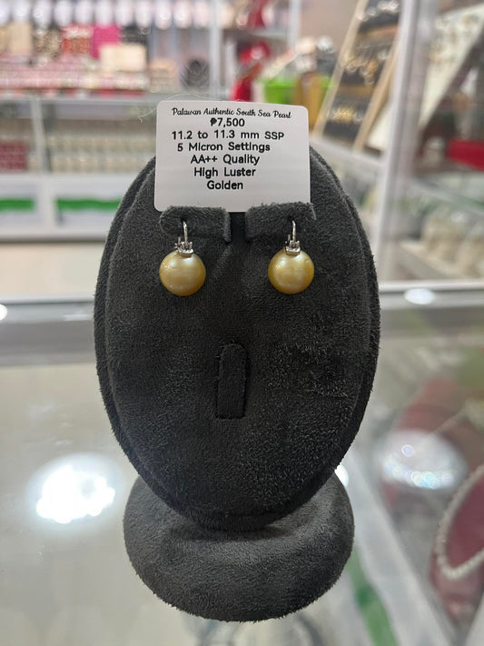 11.2 to 11.3mm Authentic Golden Color South Sea Pearl Set in 5 Micron Settings