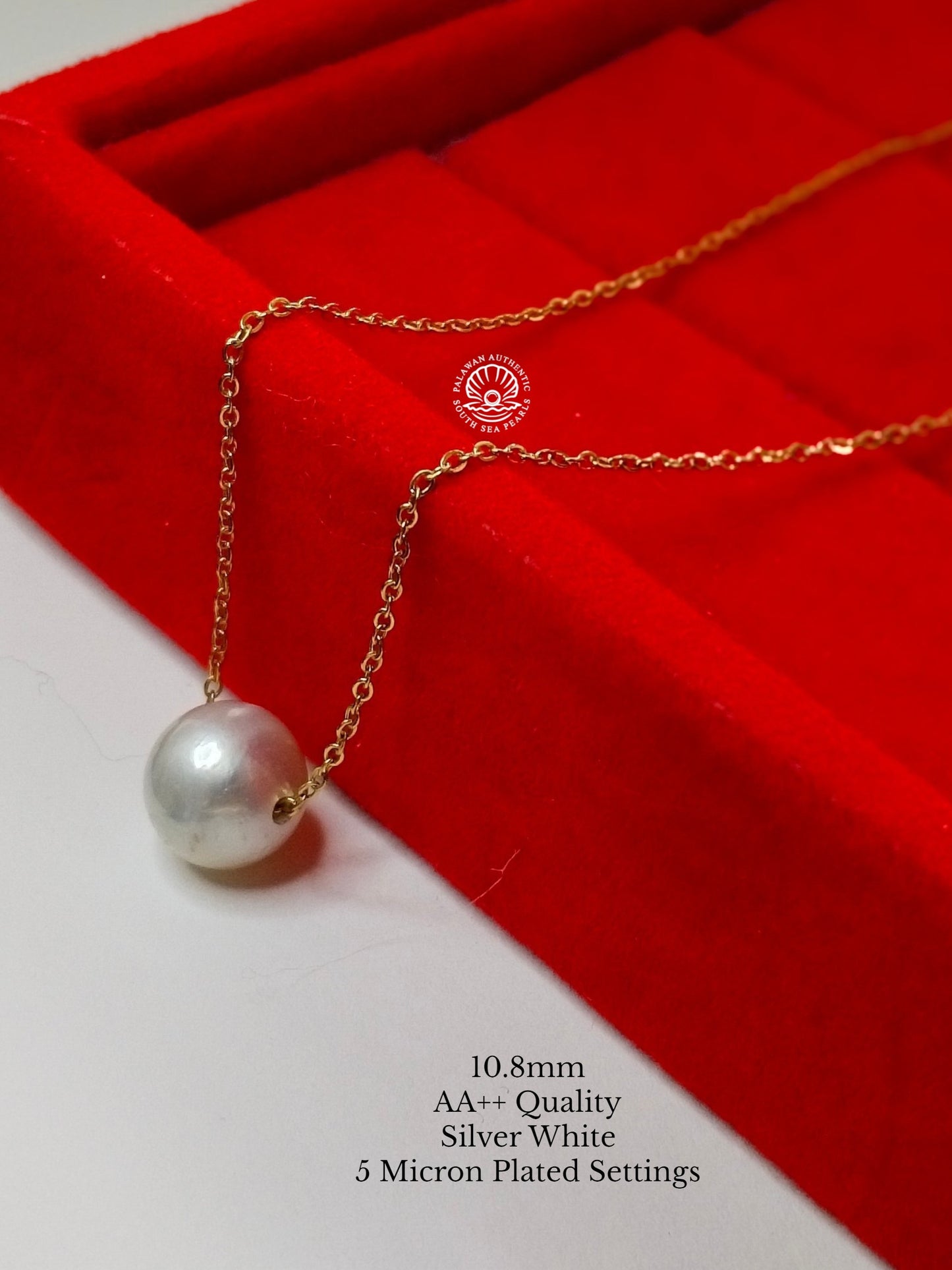 10.8mm Palawan Authentic Silver White Color South Sea Pearl Floating Necklace in 5 Micron Plated