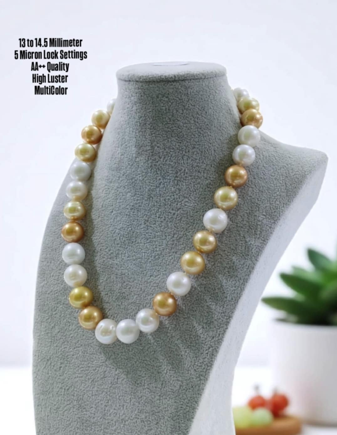 New Arrival! 13 to 14.5mm MultiColor South Sea Pearl Choker Necklace in 5 Micron Settings