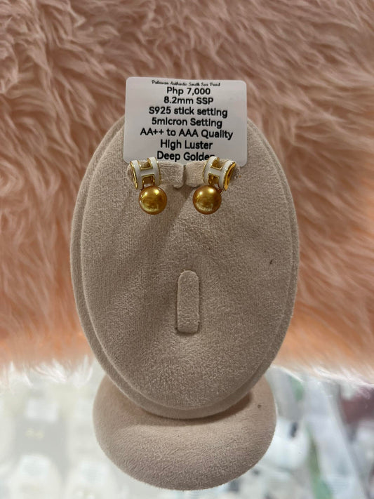 8.2mm Authentic Deep Golden Color South Sea Pearl Set in 5 Micron Settings