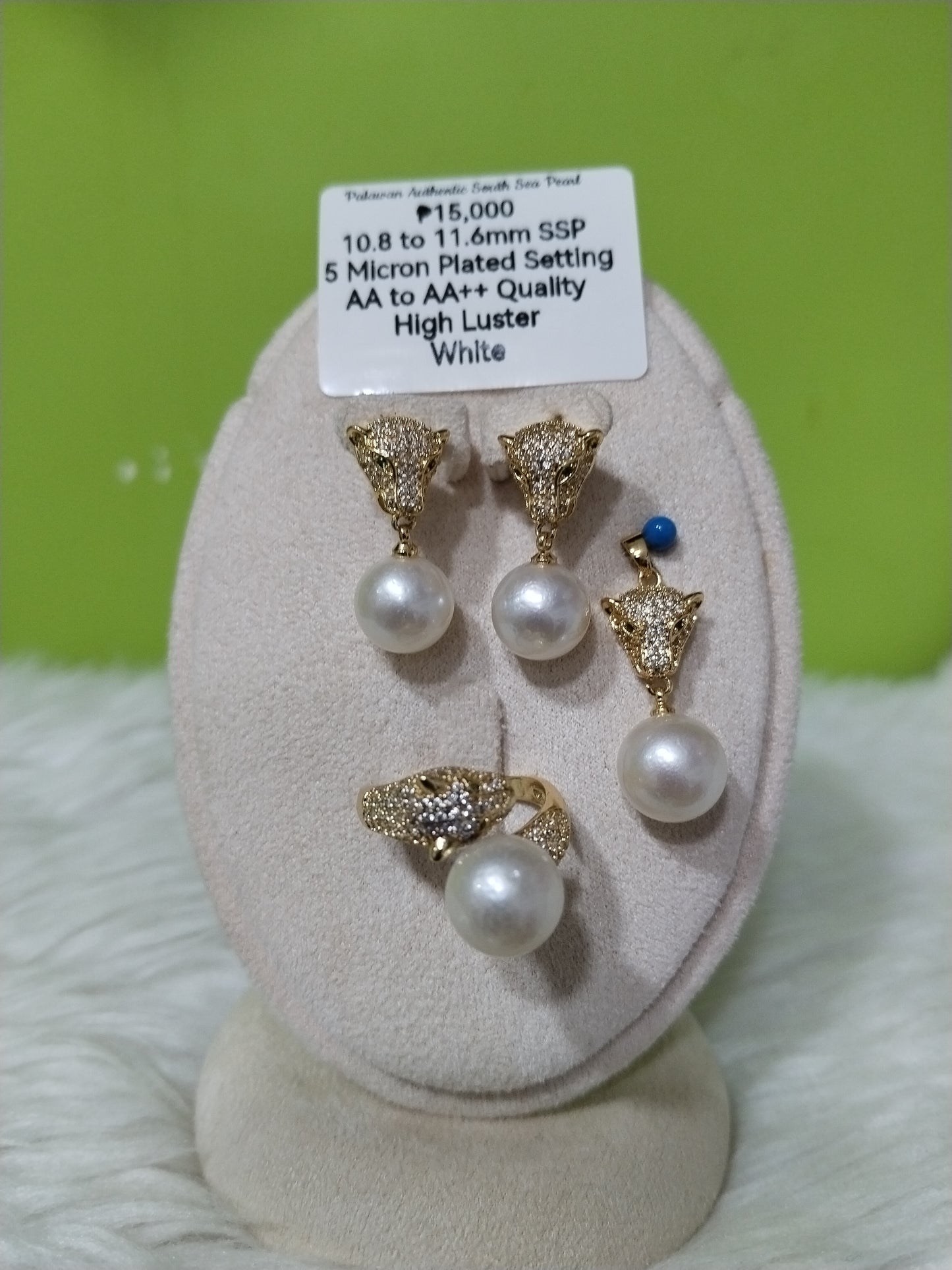 10.8mm to 11.6mm Authentic White South Sea Pearl Sets in 5 Micron Plated Settings