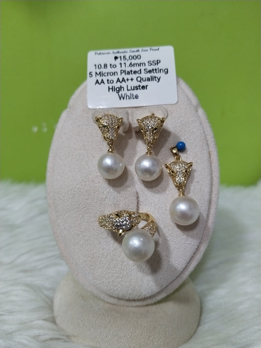 10.8mm to 11.6mm Authentic White South Sea Pearl Sets in 5 Micron Plated Settings