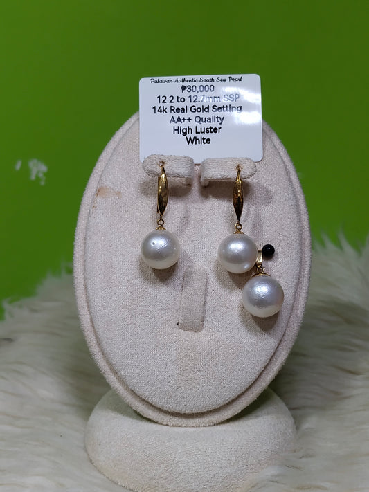 New Arrival! 12.2mm to 12.7mm Authentic White South Sea Pearls Set in 14K Gold Settings