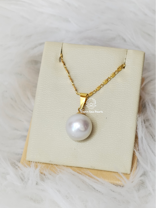 11.5mm Palawan Authentic White Color South Sea Pearl Pendant in 14k Real Gold Settings