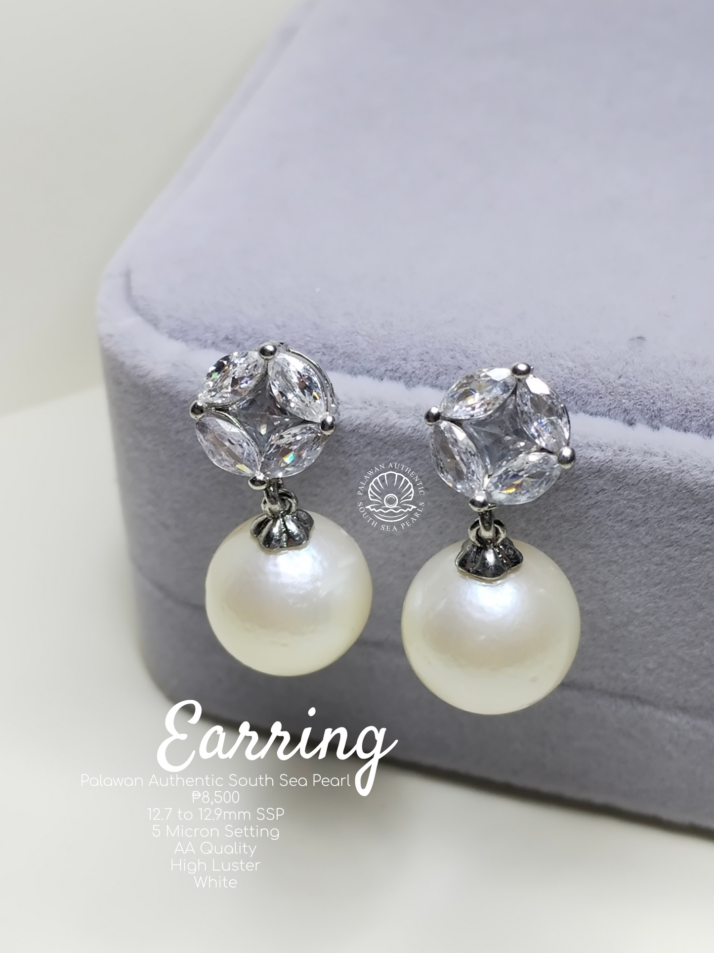 12.7mm to 12.9mm Authentic White South Sea Pearls in 5 Micron Plated Settings