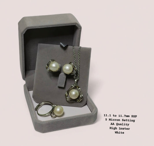 New Arrival! 11.1 to 11.7mm Authentic White South Sea Pearl Set in 5 Micron Setting