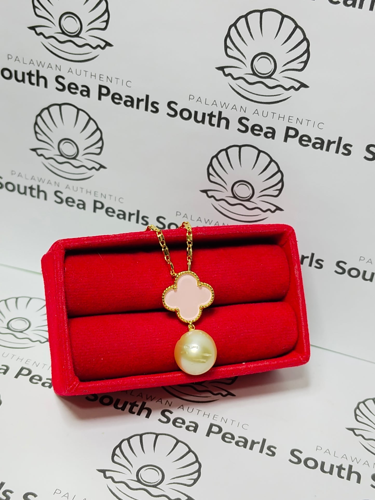 New Arrival! 11.9mm Authentic Champagne Color South Sea Pearls Pendant in 5 Micron Plated Settings