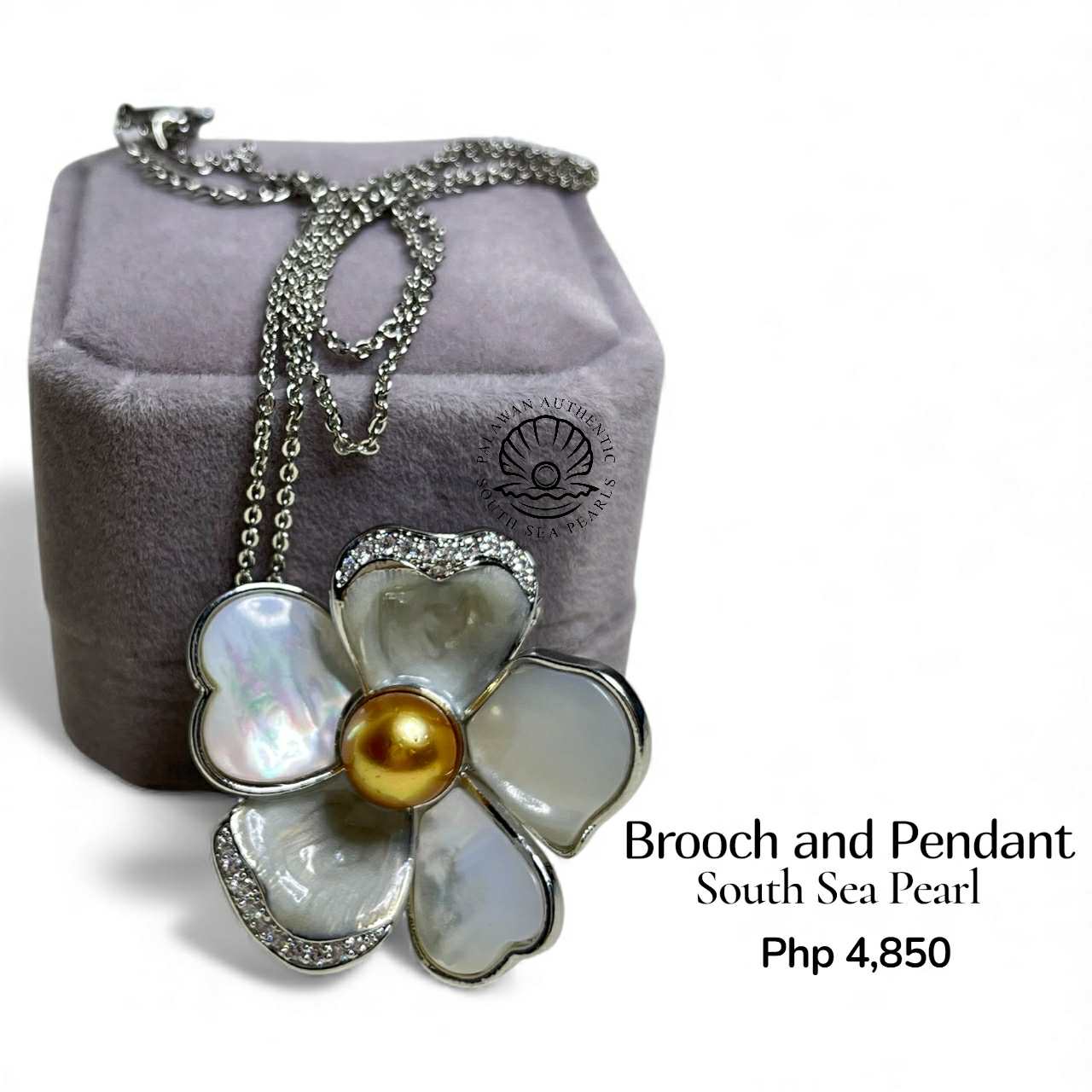 Palawan Authentic South Sea Pearl Brooch Pin in 5 Micron Plated Settings