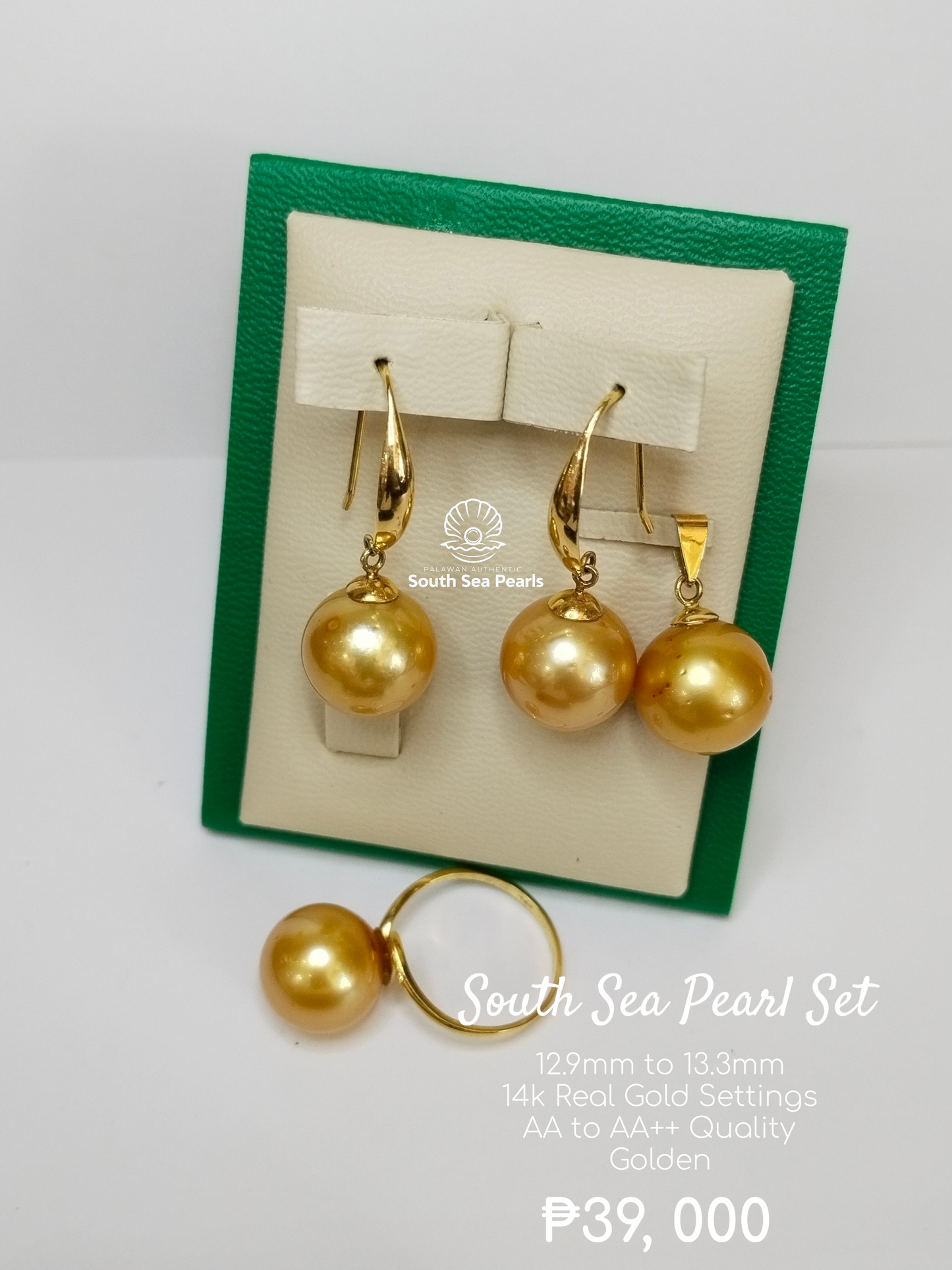 12.9mm to 13.3mm Palawan Authentic Golden Color Sets in 14k Real Gold Settings