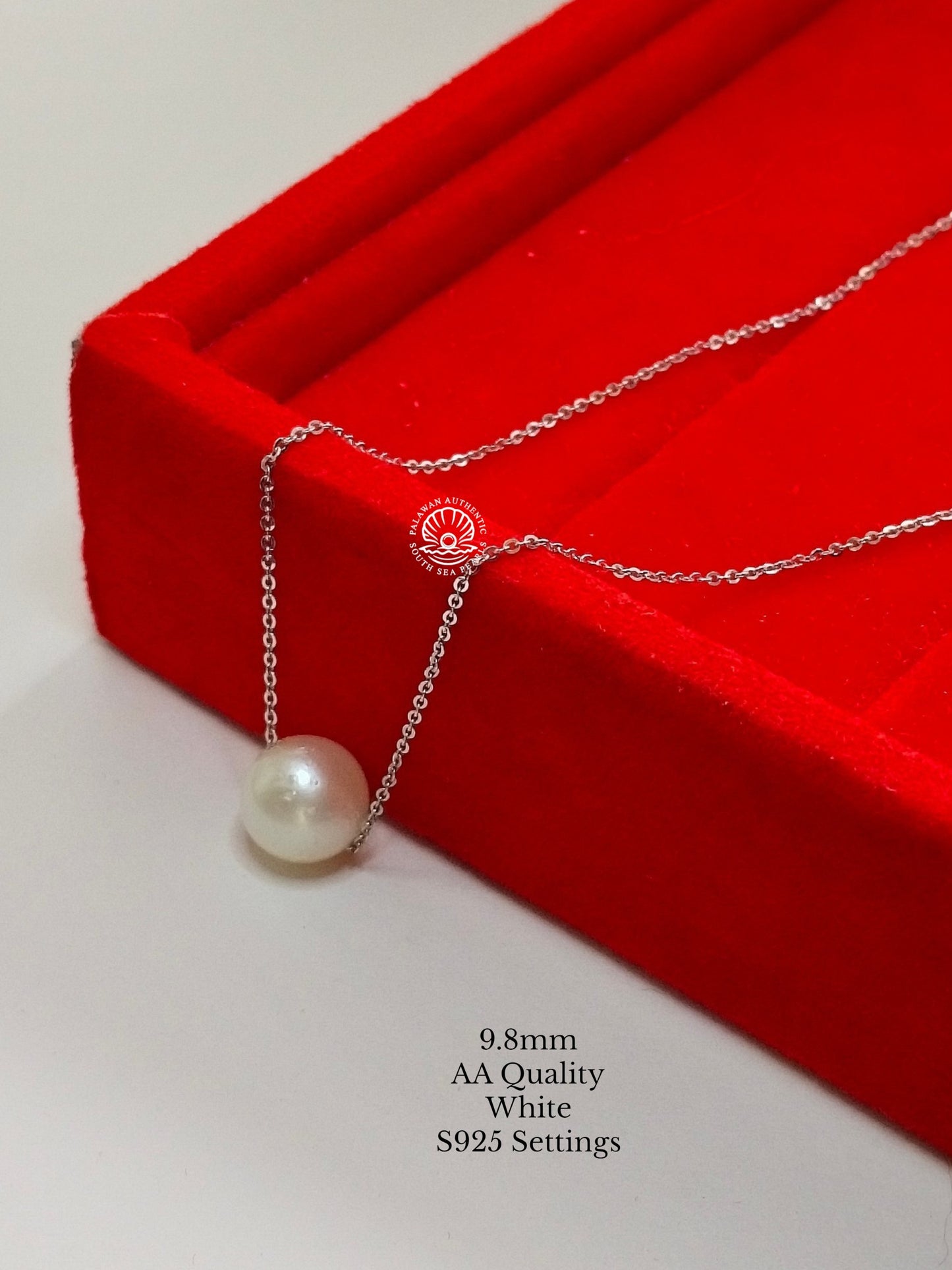 9.8mm Palawan Authentic White Color South Sea Pearl Floating Necklace in S925