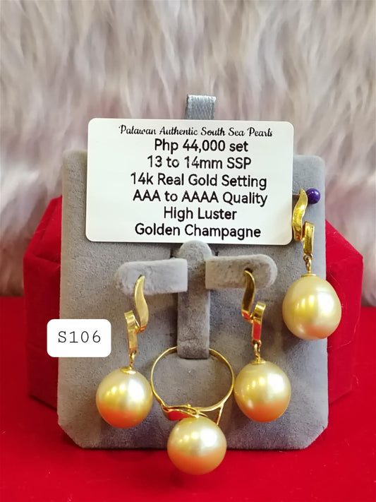 13mm to 14mm Authentic Golden Champagne South Sea Pearls Set in 14K Gold Settings
