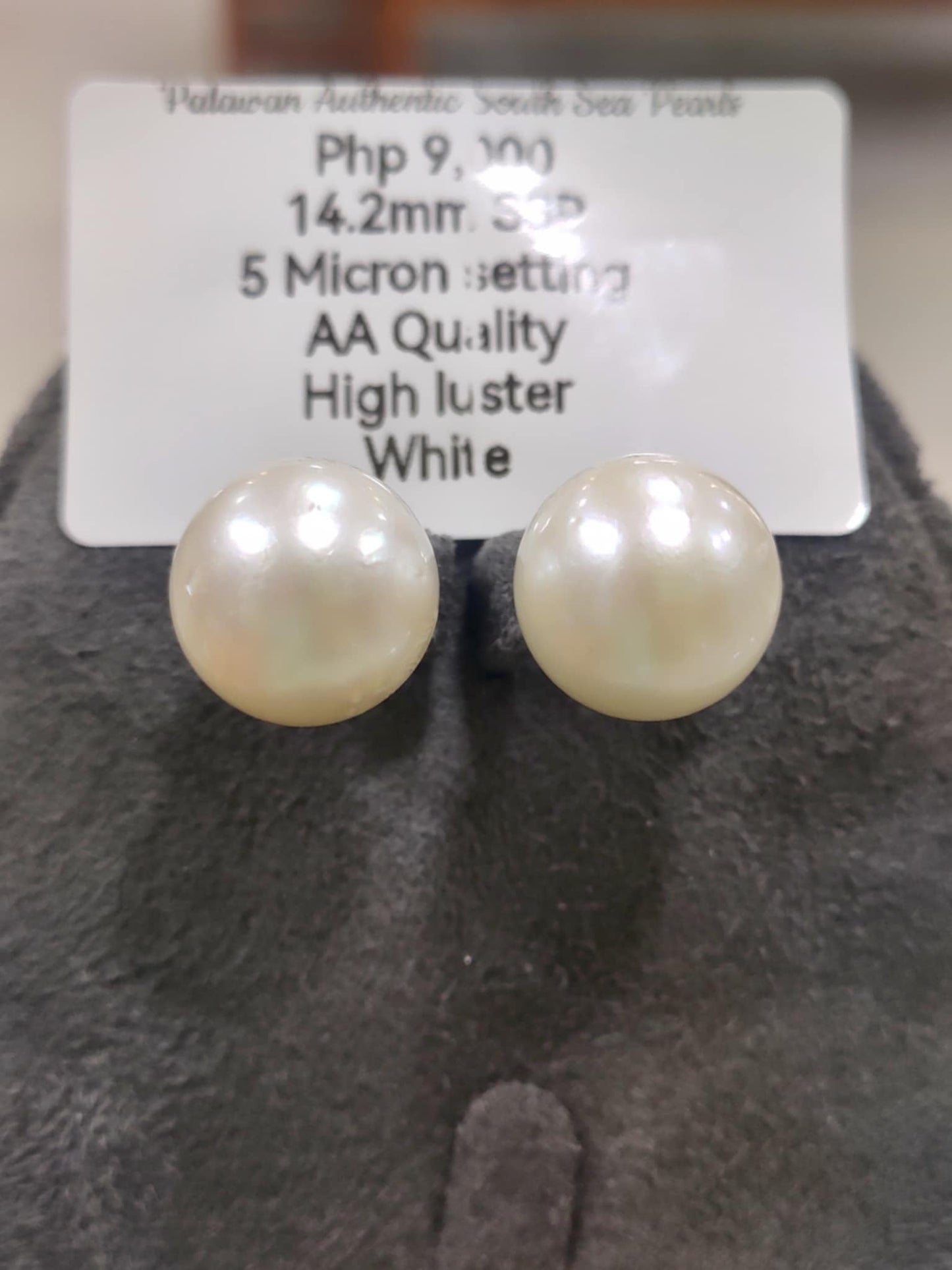 14.2mm Authentic White South Sea Pearls in 5 Micron Plated Settings