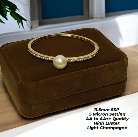 New Arrival! 12.1mm Authentic Light Champagne Color South Sea Pearl Bangle in 5 Micron Setting
