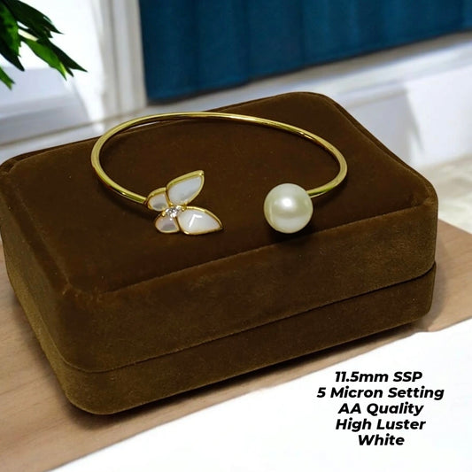 New Arrival! 11.5mm Authentic White South Sea Pearl Bangle in 5 Micron Setting
