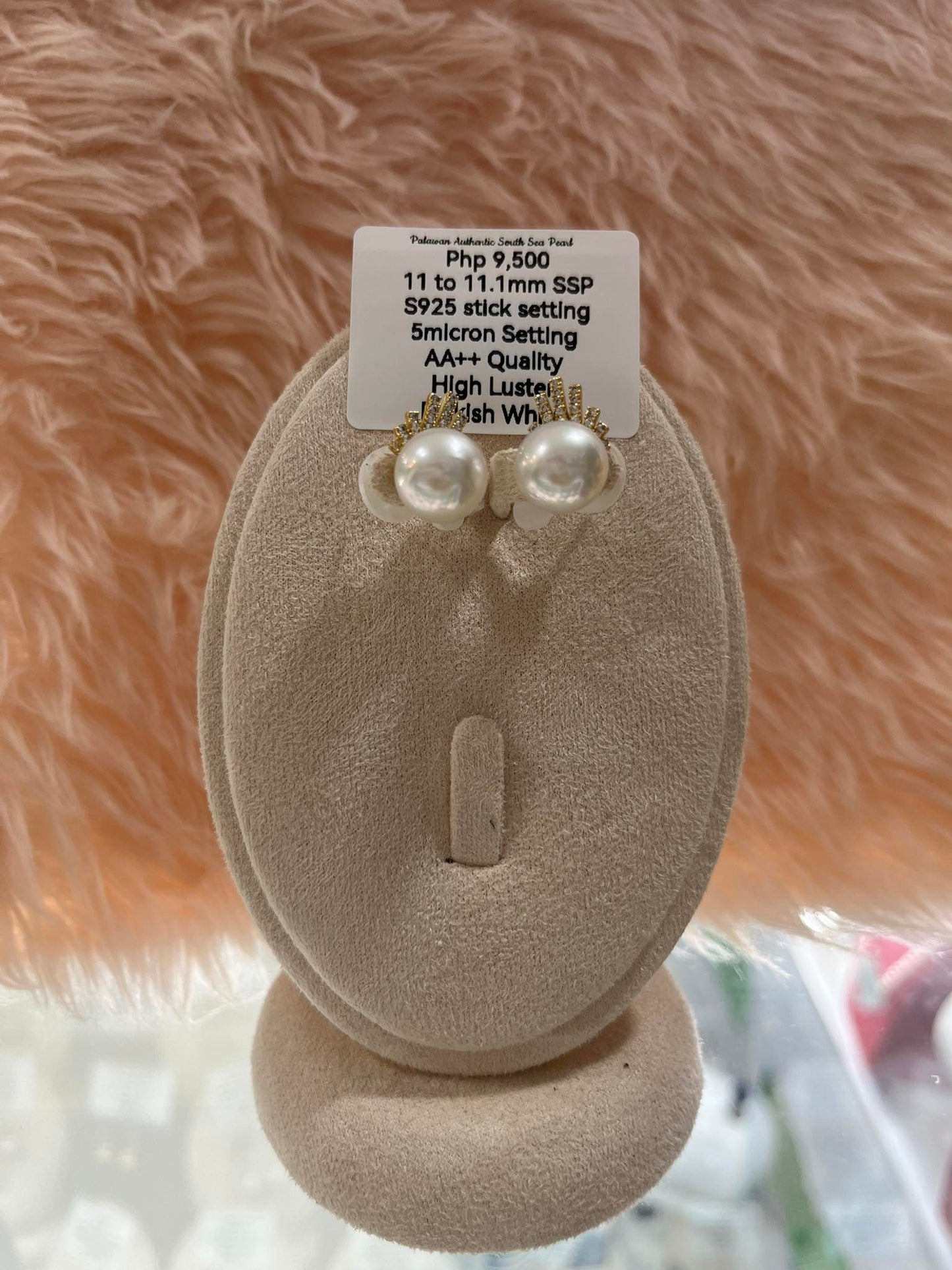 11 to 11.1mm Authentic Pinkish White South Sea Pearl Set in 5 Micron Settings