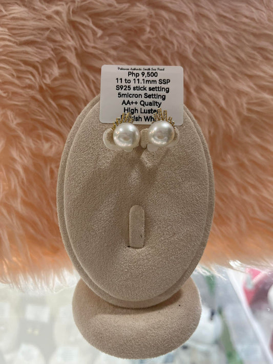 11 to 11.1mm Authentic Pinkish White South Sea Pearl Set in 5 Micron Settings