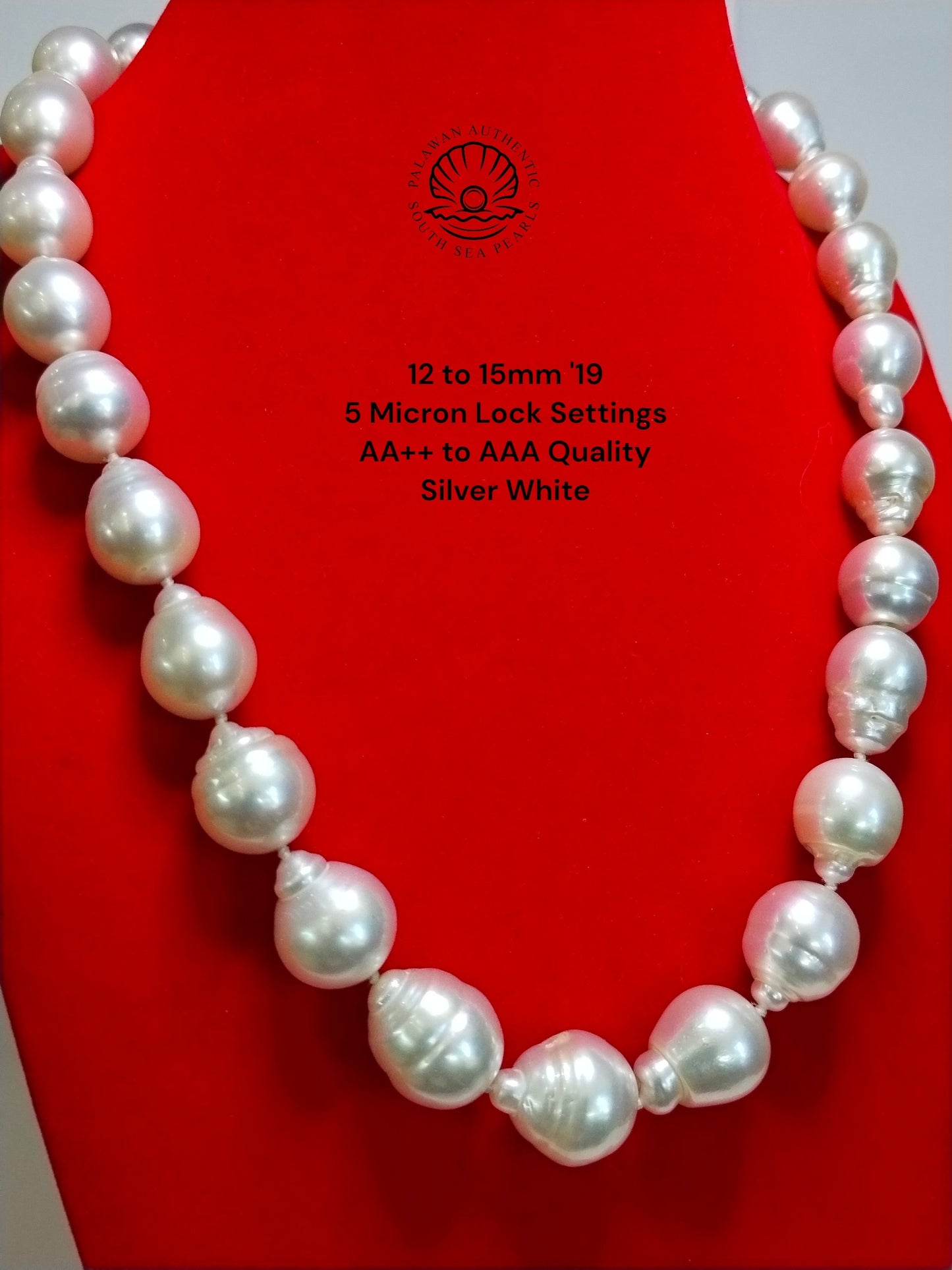 12 to 15mm Palawan Authentic White Color South Sea Pearl Choker in 5 Micron Lock Settings