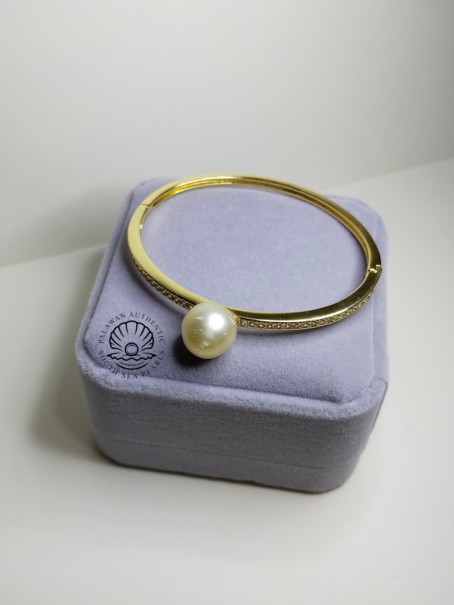 12.1mm Palawan Authentic Light Champagne Color South Sea Pearl Bangle in 5 Micron Plated Settings