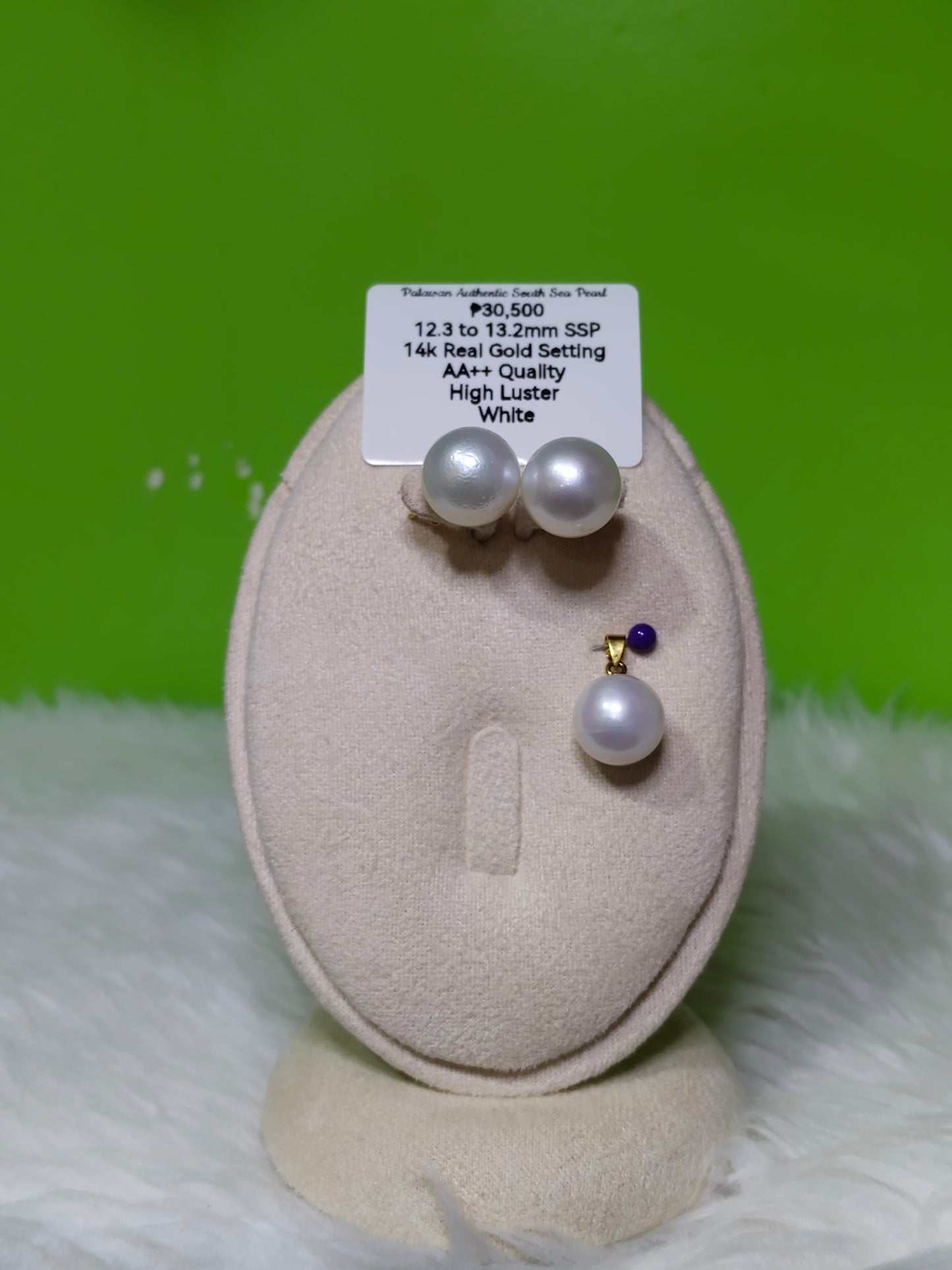 New Arrival! 12.3mm to 13.2mm Authentic White South Sea Pearls Set in 14K Gold Settings