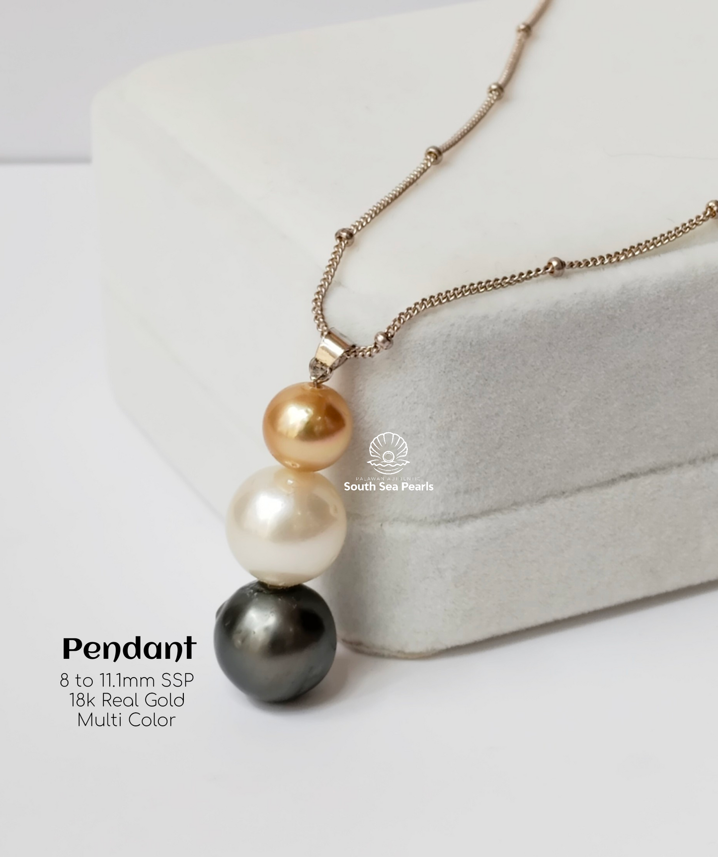 8mm to 11.1mm Palawan Authentic Multi Color South Sea Pearl Pendant in 18k Real Gold Settings