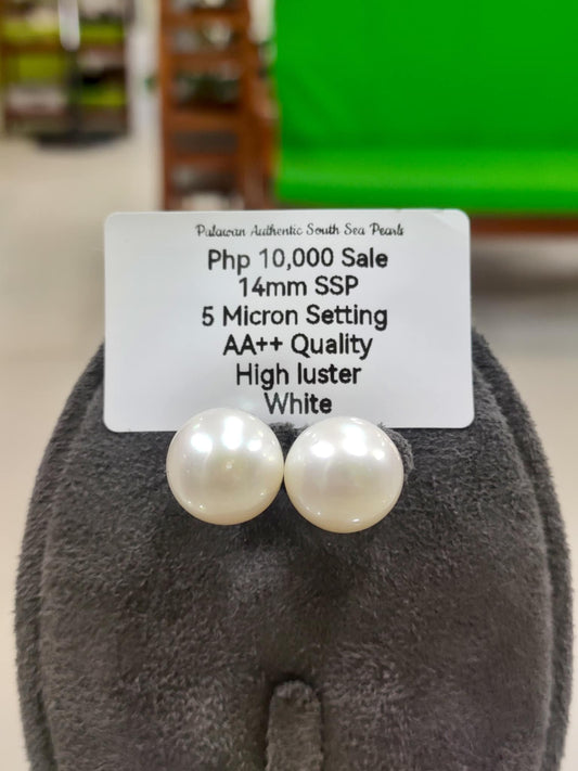 14mm Authentic White South Sea Pearls in 5 Micron Plated