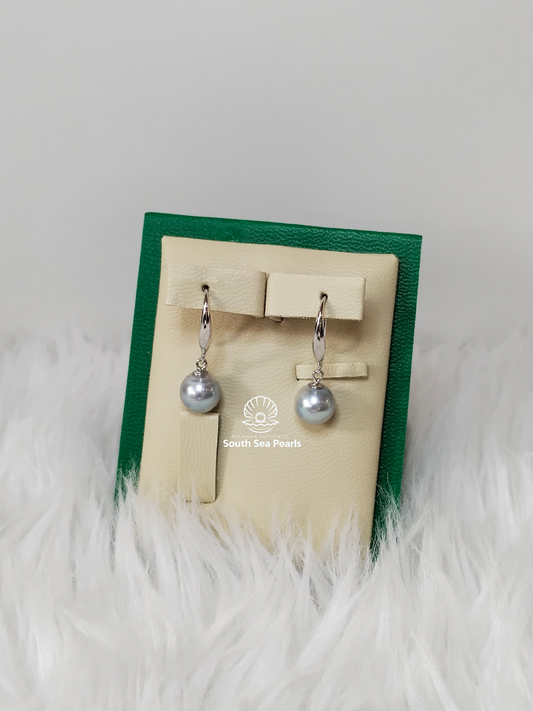 8.3mm Palawan Authentic Bluish Gray Color South Sea Pearls Earrings in S925 Settings