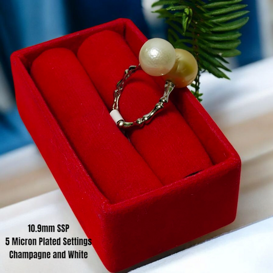 New Arrival! 10.9mm Authentic South Sea Pearls Ring in 5 Micron Plated Settings