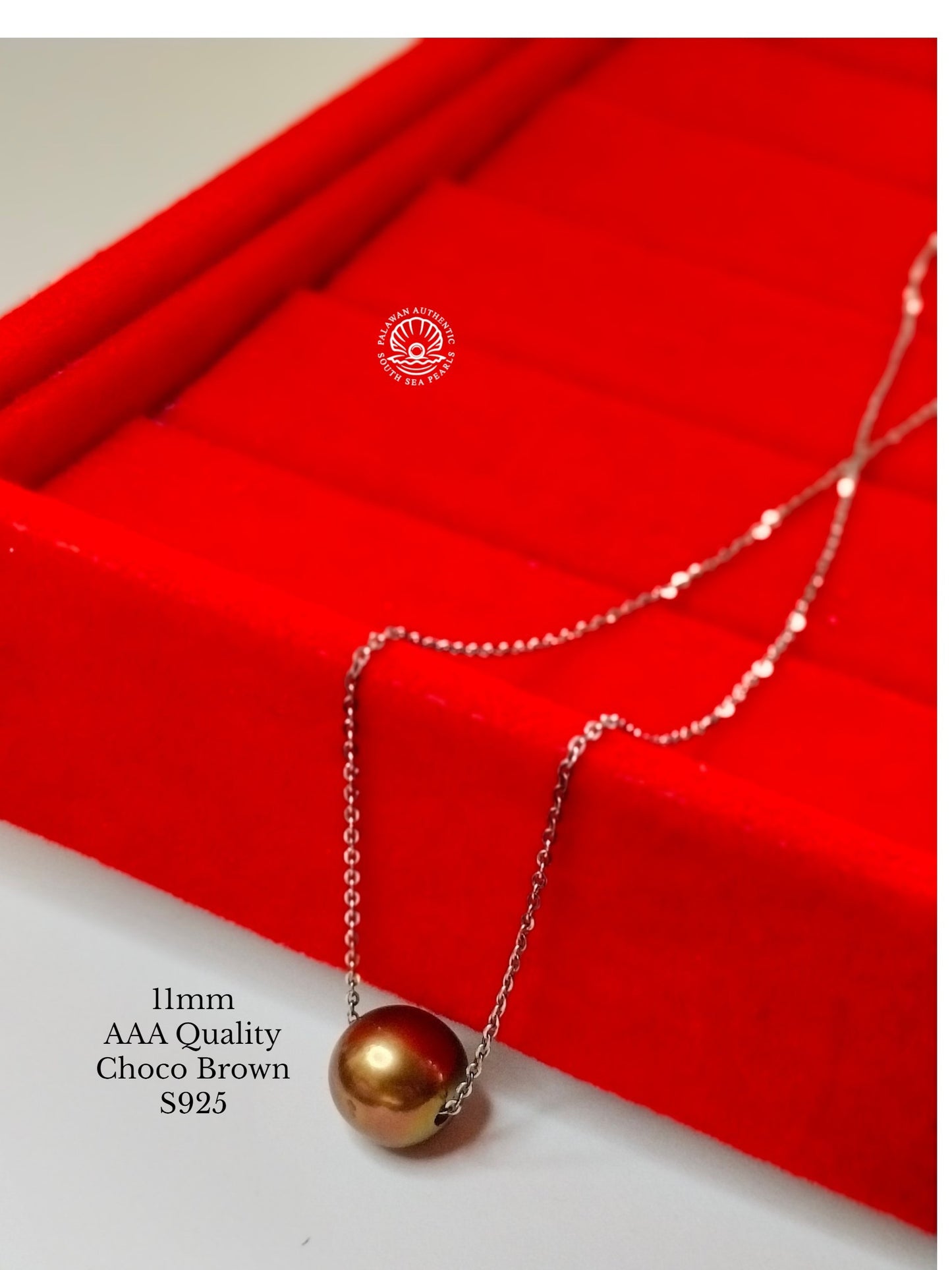 11mm Palawan Authentic Choco Brown Color South Sea Pearl Floating Necklace in S925