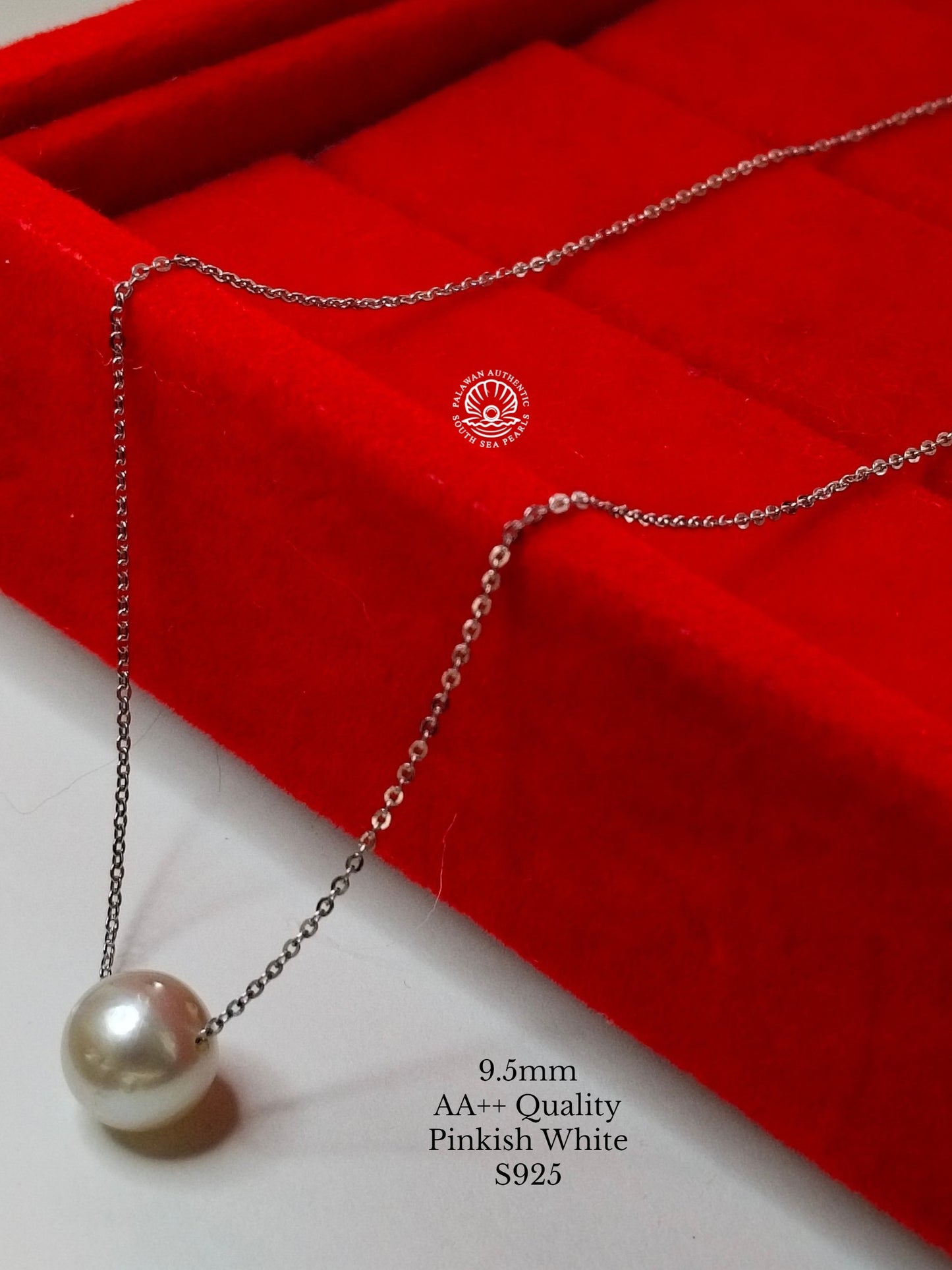 9.5mm Palawan Authentic Pinkish White Color South Sea Pearl Floating Necklace in S925