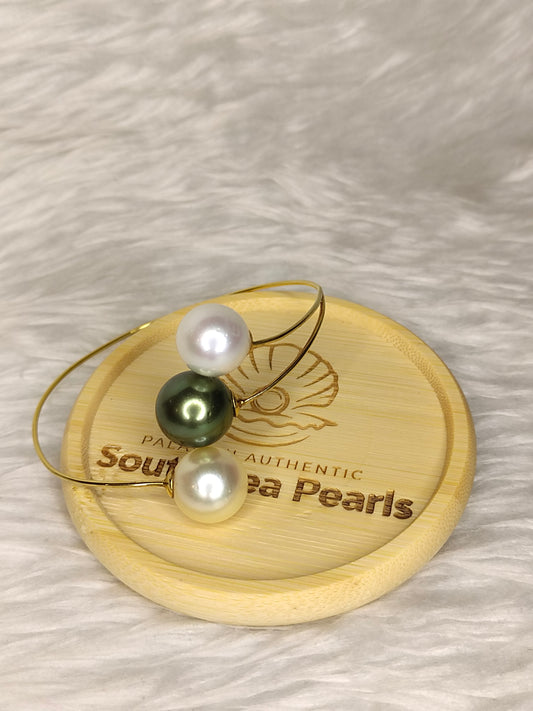 13.5mm to 14.8mm Authentic Multi-color South Sea Pearl Bracelet in 14k Real Gold Settings