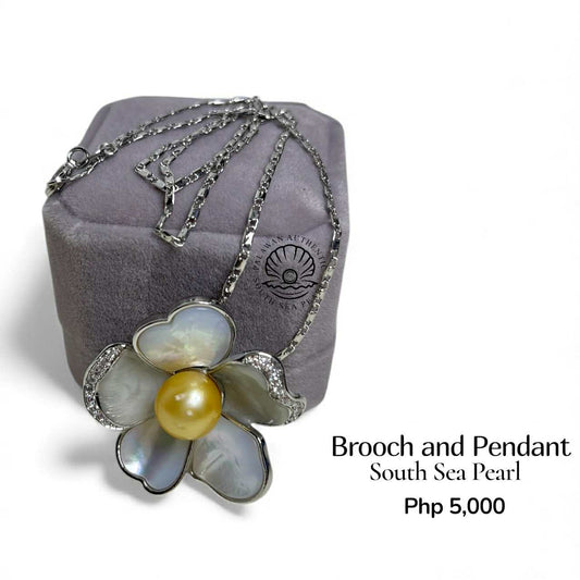 Palawan Authentic Golden South Sea Pearl Brooch Pin in 5 Micron Plated Settings