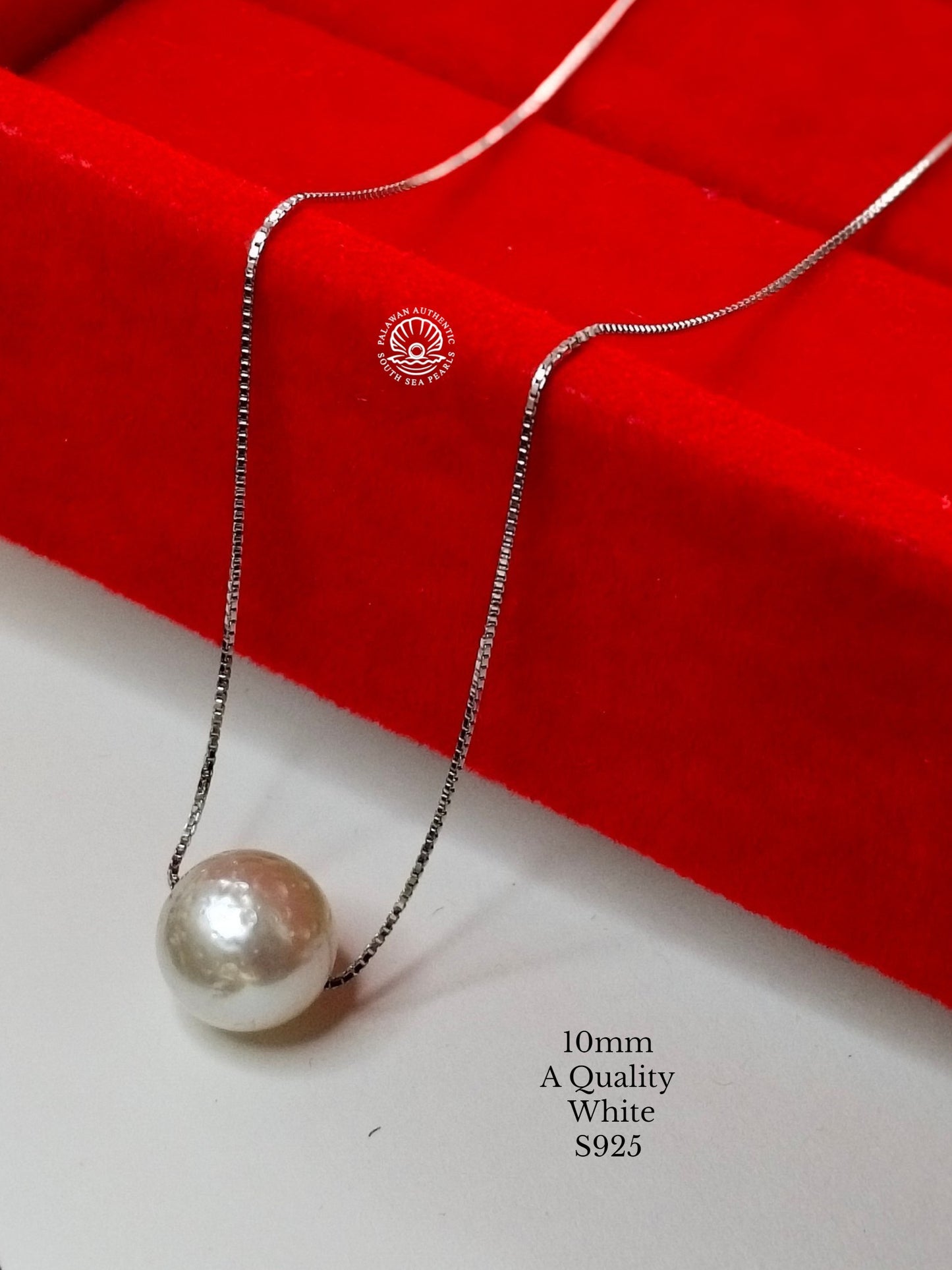 10mm Palawan Authentic  White Color South Sea Pearl Floating Necklace in S925